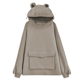 Oversized Zipper Pocket Frog Hoodie