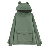 Oversized Zipper Pocket Frog Hoodie
