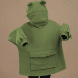 Oversized Zipper Pocket Frog Hoodie