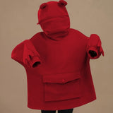 Oversized Zipper Pocket Frog Hoodie