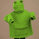 Oversized Zipper Pocket Frog Hoodie