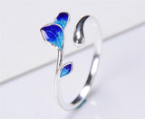 Blue Enamel Leaves Ring
