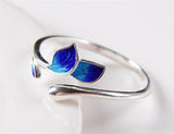 Blue Enamel Leaves Ring
