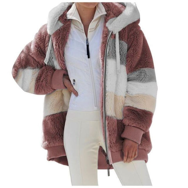 Contrasting Lamb Wool Padded Coat