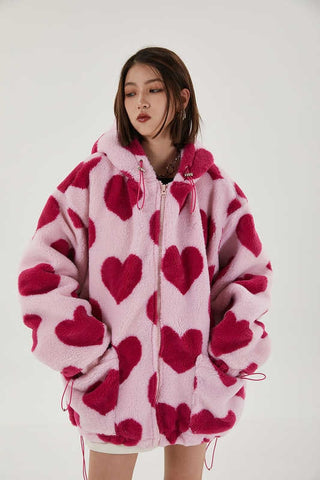 Heart Thick Hooded Cotton Coat
