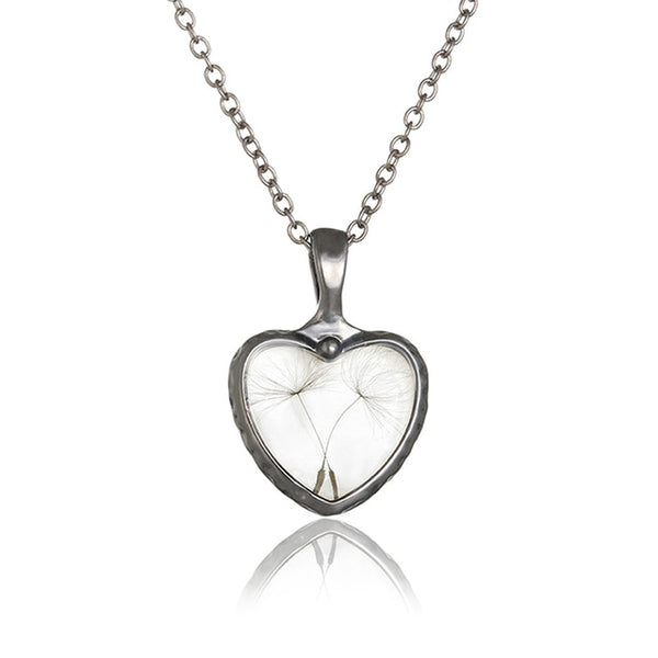 Dried Dandelion Flower Heart Necklace