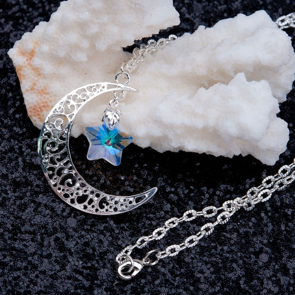 Hollow Glass Star Moon Necklace