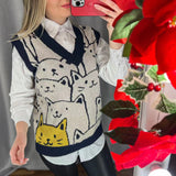 Cat Knit Vest Sweater