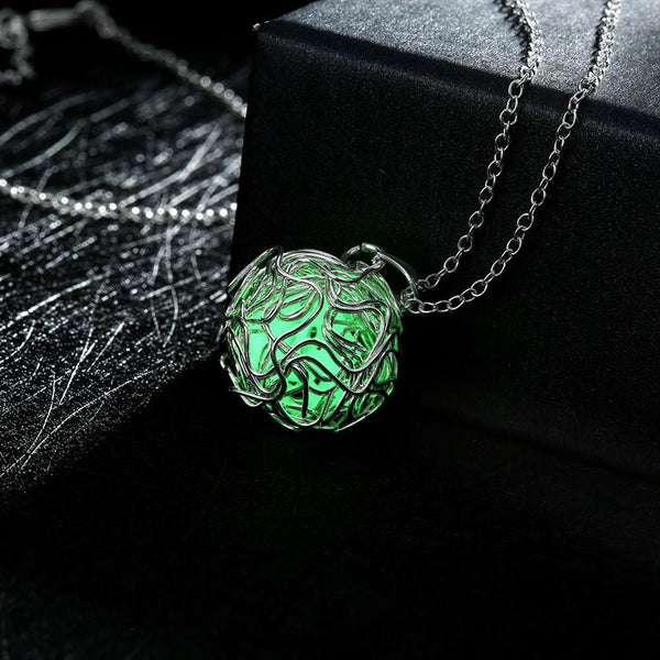 Luminous Silver Pendant Necklace Fluorescent Stone