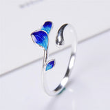 Blue Enamel Leaves Ring