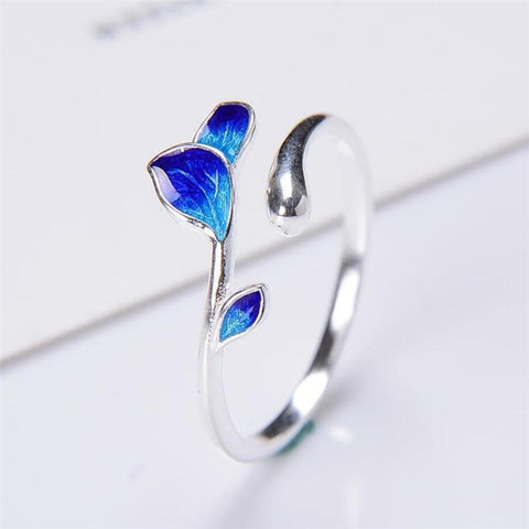Blue Enamel Leaves Ring