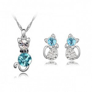 Silver Plated Cat Jewelry Set