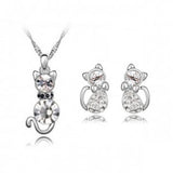 Silver Plated Cat Jewelry Set