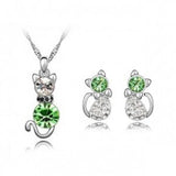 Silver Plated Cat Jewelry Set