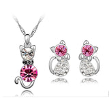 Silver Plated Cat Jewelry Set