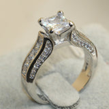 Princess Cut 925 Sterling Silver White Clear 5A CZ Stone Ring