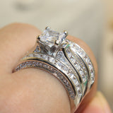 Princess Cut 925 Sterling Silver White Clear 5A CZ Stone Ring