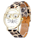 CAT With Glasses Analog Quartz Dial Wrist Watch For Women