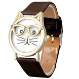 CAT With Glasses Analog Quartz Dial Wrist Watch For Women