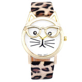 CAT With Glasses Analog Quartz Dial Wrist Watch For Women
