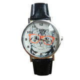 Wearing Glasses Cat Watch Fashion PU Leather For Women