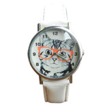 Wearing Glasses Cat Watch Fashion PU Leather For Women