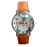 Wearing Glasses Cat Watch Fashion PU Leather For Women