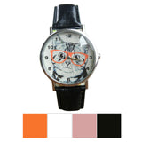 Wearing Glasses Cat Watch Fashion PU Leather For Women