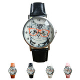 Wearing Glasses Cat Watch Fashion PU Leather For Women