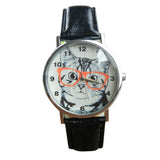 Wearing Glasses Cat Watch Fashion PU Leather For Women