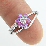 Silver White Fire Opal Flower Ring