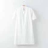 European Flowers Embroidered Stand Collar White Dress