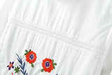 European Flowers Embroidered Stand Collar White Dress