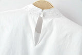 European Flowers Embroidered Stand Collar White Dress