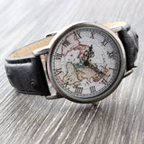 Leather Unisex World Map Quartz Watch