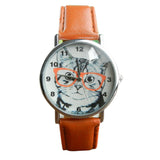 Wearing Glasses Cat Watch Fashion PU Leather For Women