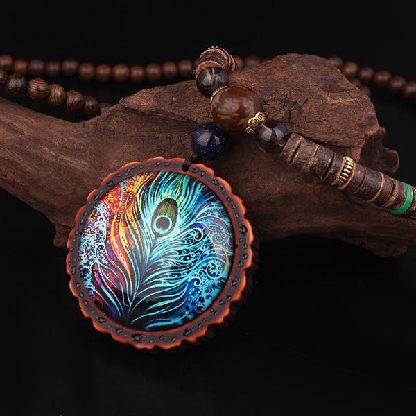 Handmade Radiant Peacock Feather Necklace