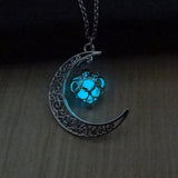 Fluorescence Glow in the Dark Crescent Moon Heart Necklace