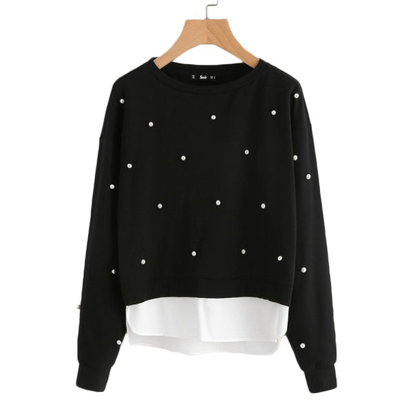 Pearl Beadings 2 Layers Sweatshirt