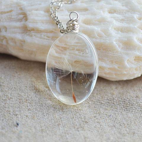 Real Dandelion Seed Wish Flower 925 Sterling Silver Chain
