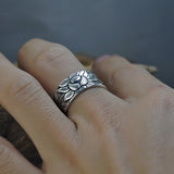 925 Sterling Silver Adjustable Lotus Ring with the Heart Sutra Inside