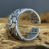 925 Sterling Silver Adjustable Lotus Ring with the Heart Sutra Inside