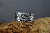 925 Sterling Silver Adjustable Lotus Ring with the Heart Sutra Inside