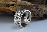 925 Sterling Silver Adjustable Lotus Ring with the Heart Sutra Inside