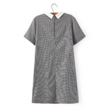 White Collar Grey Houndstooth Print Casual Dress