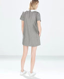 White Collar Grey Houndstooth Print Casual Dress