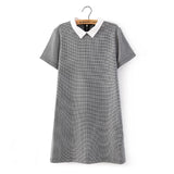 White Collar Grey Houndstooth Print Casual Dress
