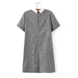 White Collar Grey Houndstooth Print Casual Dress