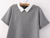 White Collar Grey Houndstooth Print Casual Dress