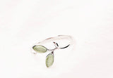 Silver Green Opal Leaves Buds Ring - 925 Sterling Silver